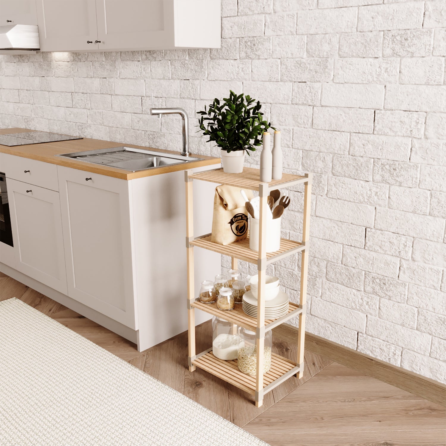 VESTIAMO CASA - Scaffale Multiuso in legno 4 ripiani FixWood - h117x38x32 cm
